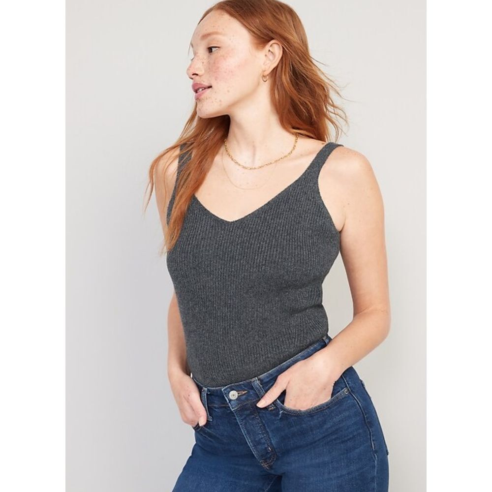 Old Navy Womens Gray Ribbed V-Neck Sweater Tank, Large